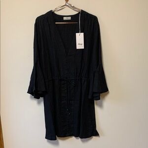 Maaji swim coverup - black linen kaftan w bell sleeves v neck medium